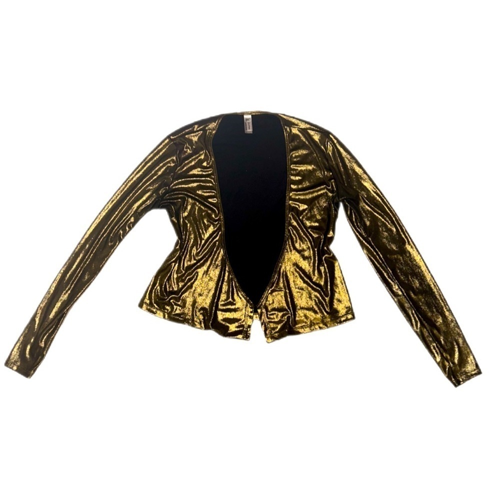 Y2K Gold Metallic tie Long sleeve slick Wrap top Bolero liquid oil